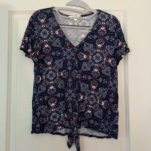Pink Rose Floral Tie Front Blouse